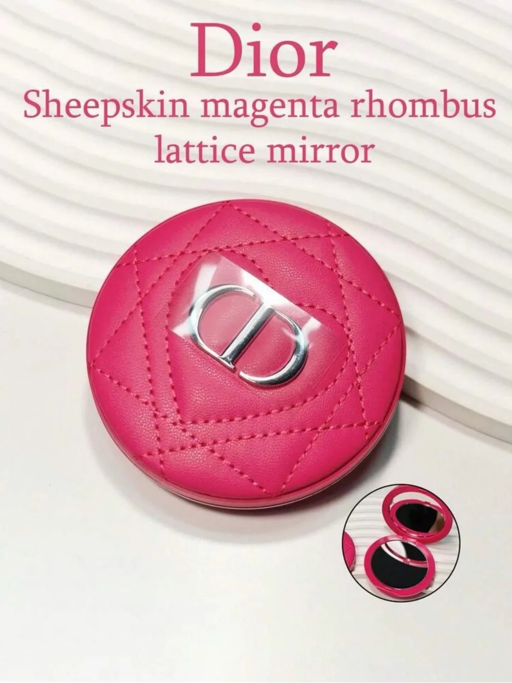 Dior Magenta Quilted Sheepskin Compact Mirror with Silver CD Logo